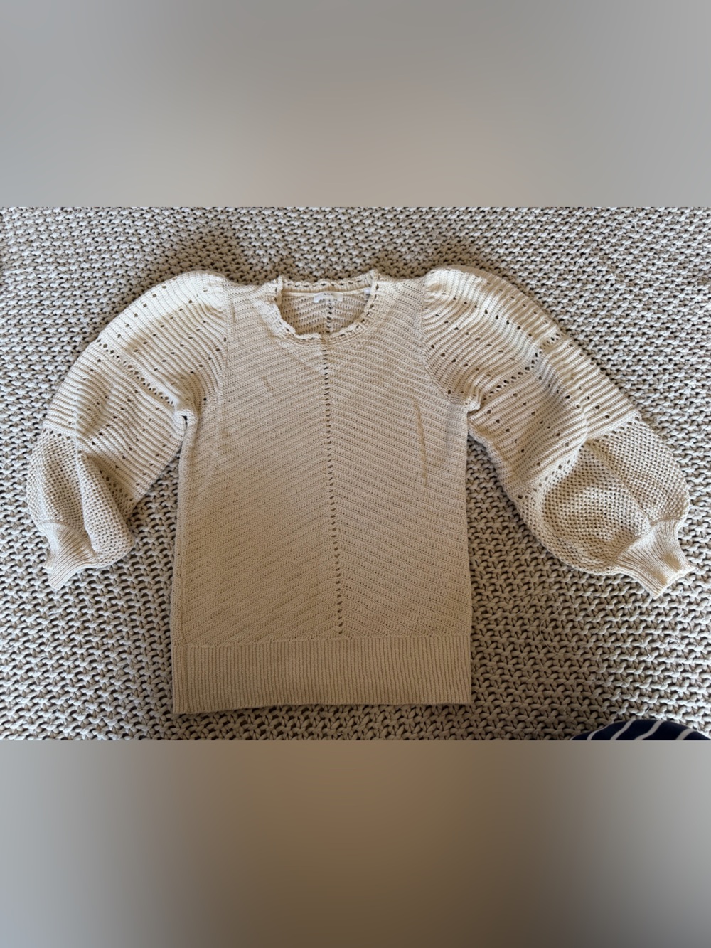 A.L.C. Open-Knit Cream Puff-Sleeve Sweater